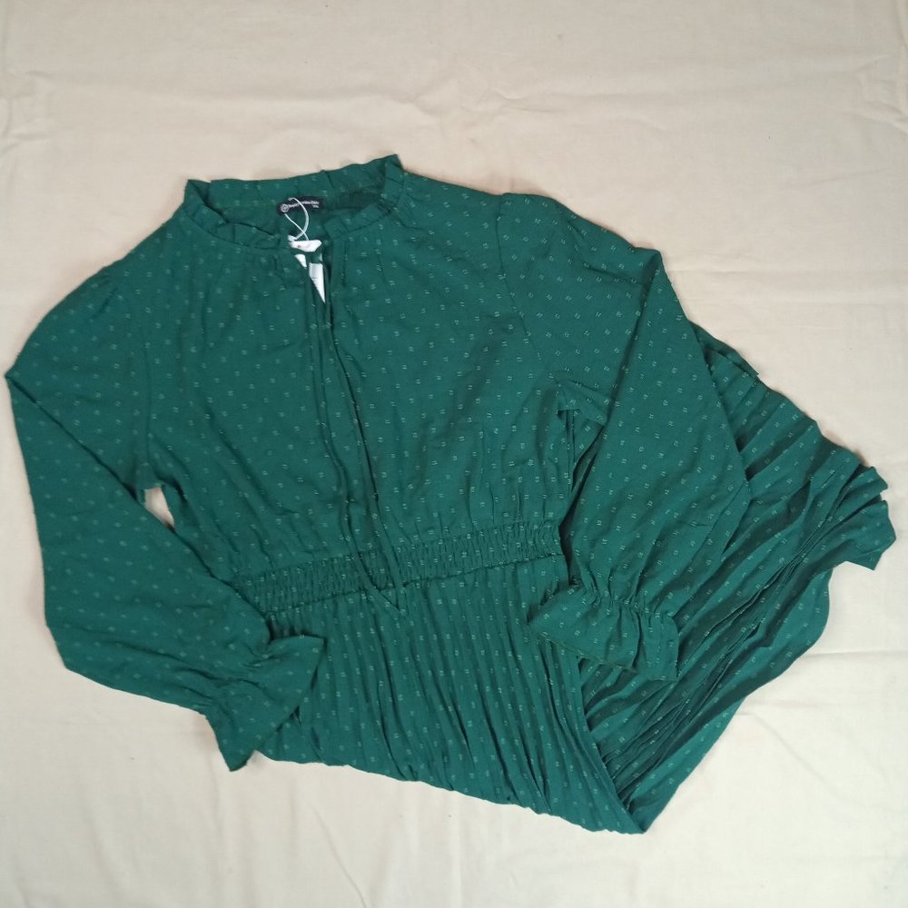 Pretty Garden Womens Maxi Dress Size XXL Green Long Sleeve Pleated